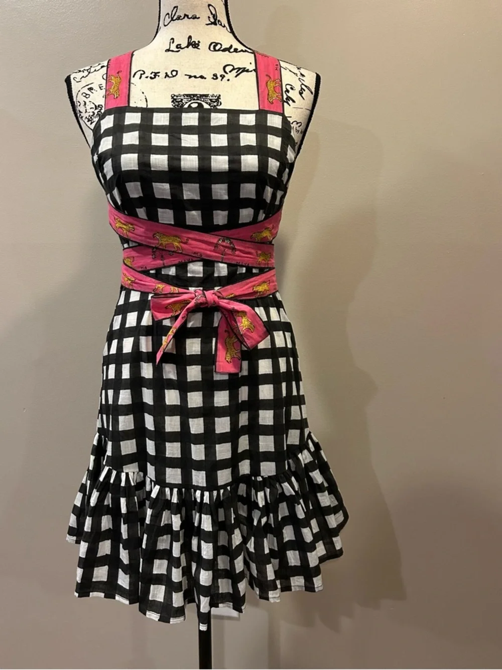 Mo Maya Luna Check and Leopard Print Strap Square Neckline Sleeveless Mini Dress - Picture 16 of 16
